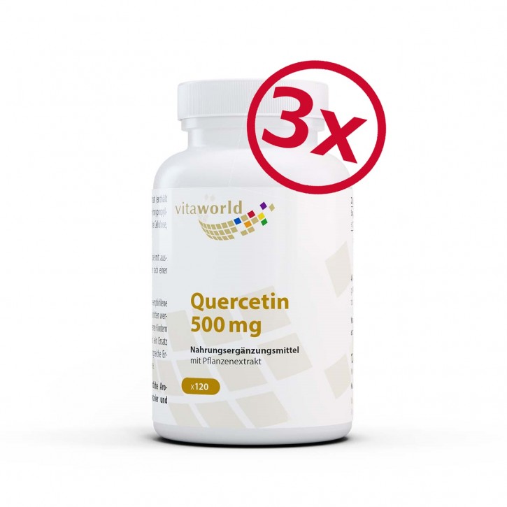 3er Pack Quercetin 500 mg 3 x 120 Kapseln Vegan 100 % natürlich, Hochdosiert Rein pflanzliches Quercetin