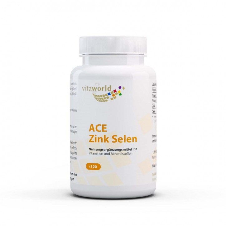 ACE Zink+Selen 120 Kapseln Vegan Ergänzt mit Vitaminen A, C und E in Optimaler Dosierung