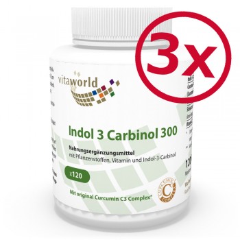 3er Pack Indol 3 Carbinol 300mg 3 x 120 Vegi Kapseln Curcumin C3 Complex Schwarzer Pfeffer Extrakt 50:1 Vegetarisch/Vegan