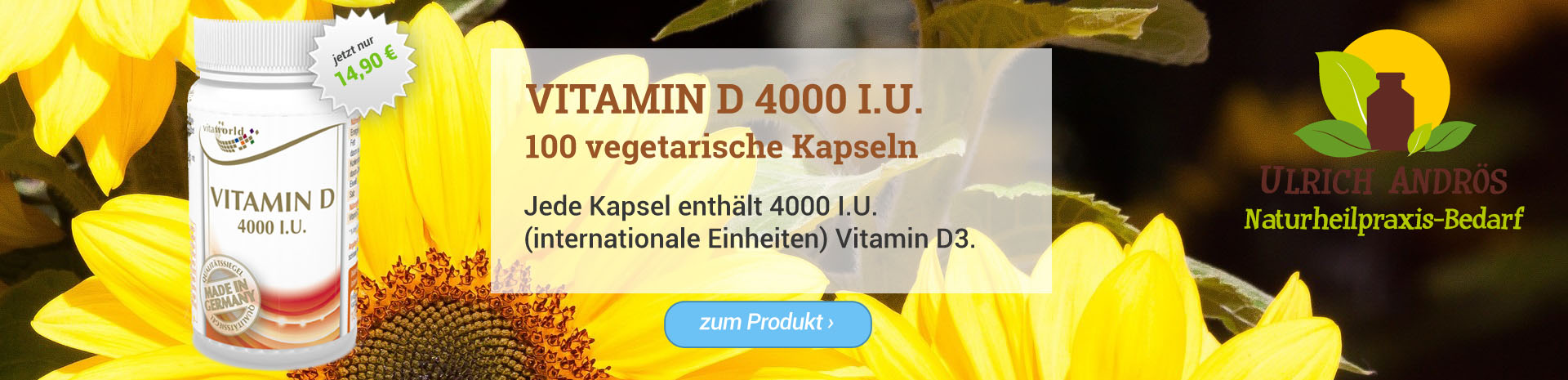 Das Sonnenvitamin – Vitamin D3 4000 I.U. 100 Kapseln Vegetarisch