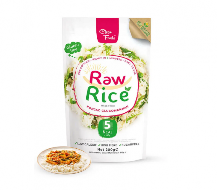 CleanFoods Raw Reis 200g Packung l Konjac Glucomannan l vegan glutenfrei fettfrei zuckerfrei l nur 5 Kalorien je 100g l in 2 Minuten fertig 1