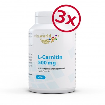 Pack of 3 L-Carnitine 500mg 3 x 100 Capsules Vegan/Vegetarian