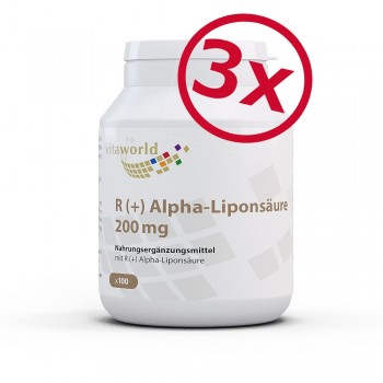 Pack de 3 Ácido R (+) Alfa-Lipoico 200 mg 3 x 100 Cápsulas Vegano/Vegetariano