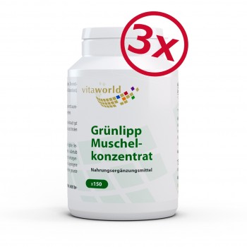 3er Pack Grünlippmuschelkonzentrat 500 mg 3 x 150 Kapseln Grünlippmuschel aus Neuseeland