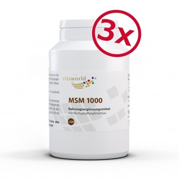 Pack de 3 MSM 1000 mg 3 x  120 Comprimés Hautement dosé Végétarien/Végétalien