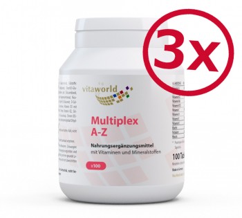 Pack of 3 Multivitamin A-Z 3 x 100 Tablets (24 vital nutrients from A to Z)