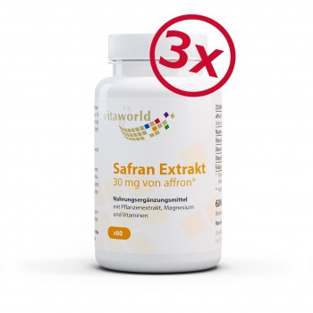 Pack de 3 Extrait de Safran 3 x 60 Capsule Safran 100% Naturel, avec Magnésium et Vitamines B, Vegan/Végétarien