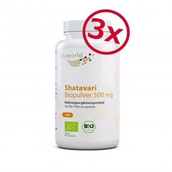 Pack di 3 Shatavari 500 mg Biologico Asparago Indiano 3 x 180 Capsule Vegano/Vegetariano