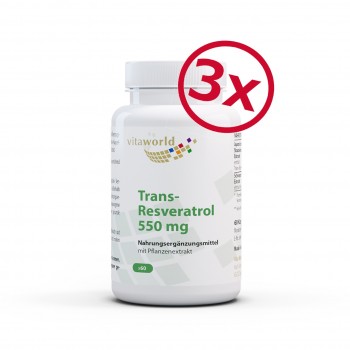 Pack de 3 Trans-Resveratrol 550 mg Naturel d'Extrait de Renouée du Japon 3 x 60 Capsules Vegan / Végétarien