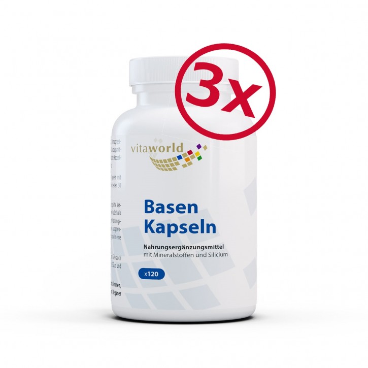 3er Pack Basen 3 x 120 Kapseln Kalium, Magnesium, Calcium, Silicium, Zink, Vegan, Mineralien