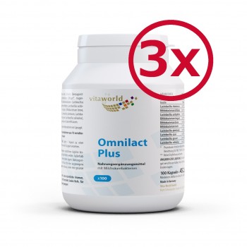 Pack of 3 Omnilact Plus 3 x 100 Capsules Vegetarian/Vegan (Lactobacillus, probiotic)
