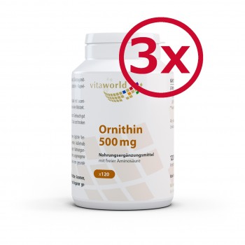 Pack d e 3 Ornithine 500 mg 3 x 120 Capsules Végétarien/Végétalien