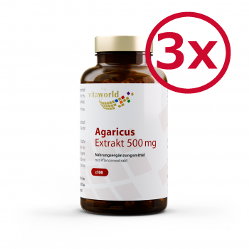 Pack di 3 Estratto di Agaricus Blazei Murrill 500 mg 3 x 100 Capsule Vegan/Vegetarian