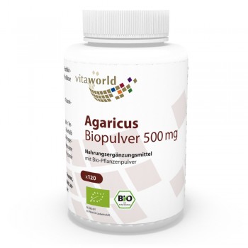 Agaricus Polvo Orgánico 500 mg 120 Cápsulas Vegano/Vegetariano