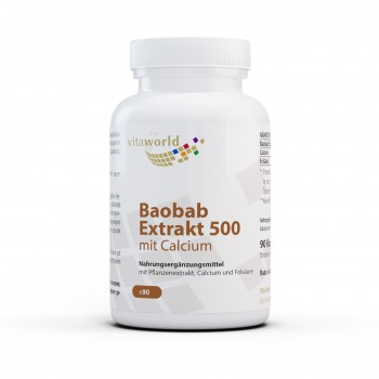 Baobab Extract 500 with Calcium and Folic Acid 90 Capsules Vegan/Vegetarian