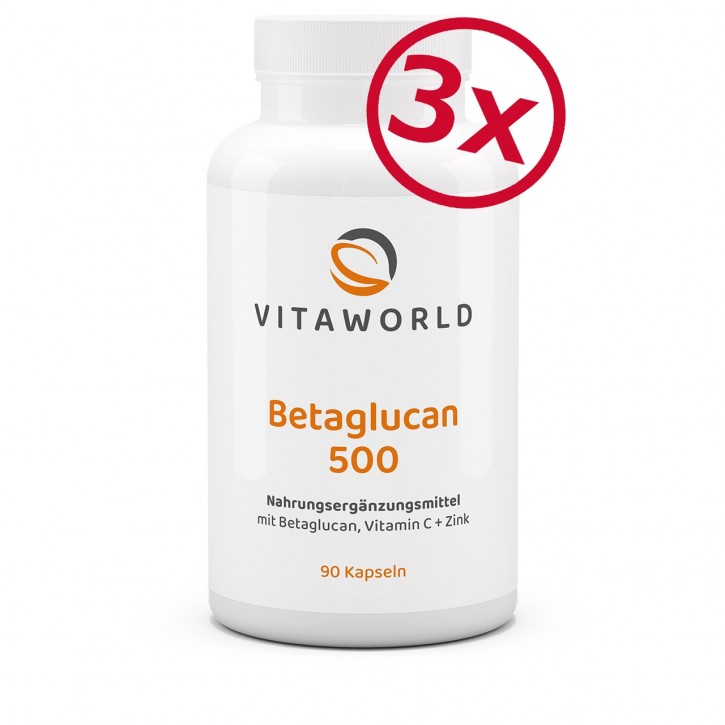 Pack de 3 Beta Glucan 500 3 x 90 Cápsulas Vegano/Vegetariano