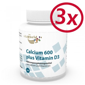 3er Pack Calcium 600mg + Vitamin D 180 Tabletten Vegetarisch