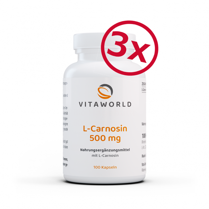 Pack de 3 Carnosine 500 mg 3 x 100 Capsules Végétalien/Végétarien