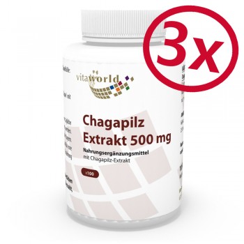 Pack de 3 Extrait de Champignon Chaga 500 mg 3 x 100 Capsules
