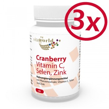 3er Pack Cranberry Extrakt 400mg + Vitamin C Selen Zink 3 x 60 Vegi Kapseln
