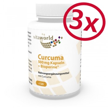 3 Pack Curcuma 500mg +Bioperine ® 3 x 120 Capsules