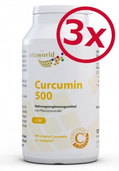 3er Pack Curcumin 500mg 3 x 120 Kapseln Kurkuma Curcuma C3 Complex Piperin Vegan/Vegetarisch