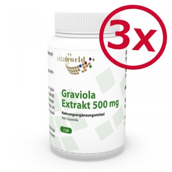 3 Pack Graviola extract 500mg 10:1 3 x 120 Capsules
