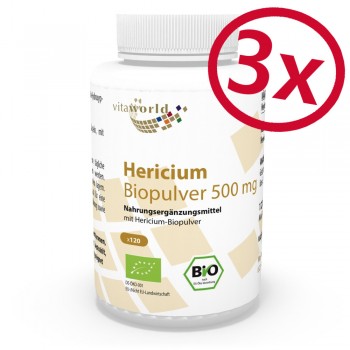 3er Pack Hericium Pulver Bio Qualität 500mg 3 x 120 Kapseln
