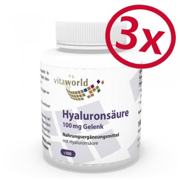 3 Pack Hyaluronic acid 100mg joint 3 x 100 Capsules Vegetarian/Vegan