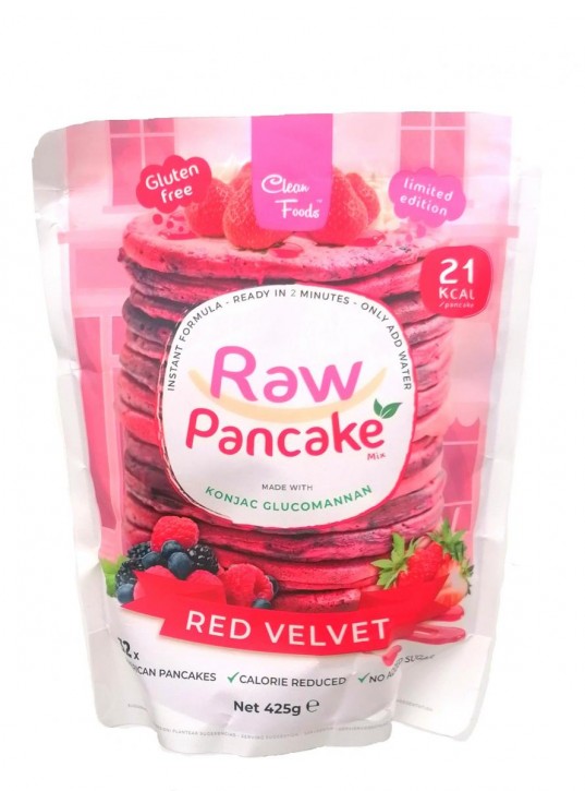 CleanFoods Pancake Red Velvet  425g l Pfannkuchen Konjak l 45 Kalorien / 100gr l  Zuckerfrei und Fettfrei