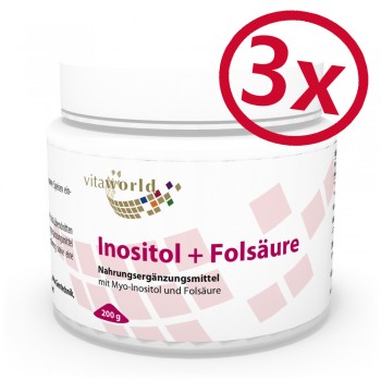 3er Pack Inositol + Folsäure 800 mcg 3 x 200 g Pulver Vegetarisch/Vegan
