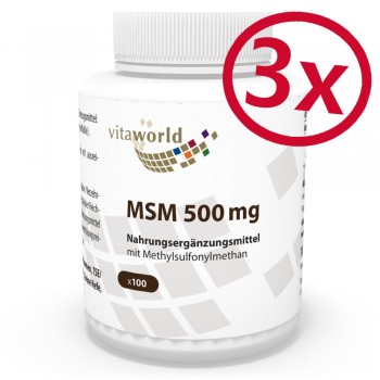 3 Pack MSM 500mg 3 x 100 Capsules (methylsulfonylmethane) Vegetarian/Vegan