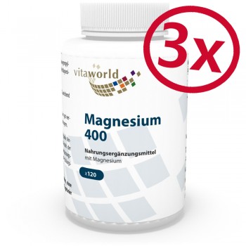 3 Pack Magnesium 400mg 3 x 120 Capsules Vegetarian/Vegan