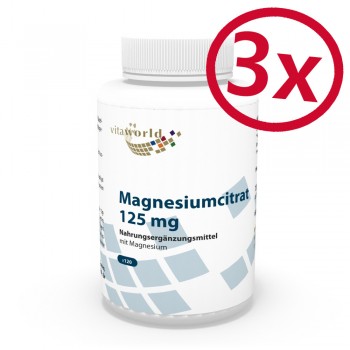 Pack de 3 Citrate de Magnésium 125 mg 3 x 120 Capsules Végétarien/Végétalien