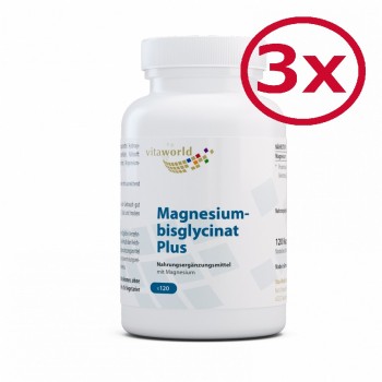 3er Pack Magnesiumbisglycinat Plus 3 x 120 Kapseln Vegetarisch/Vegan
