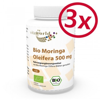 Pack de 3 Moringa Oleifera 500 mg Orgánica 3 x 120 Cápsulas Vegetariana/Vegana