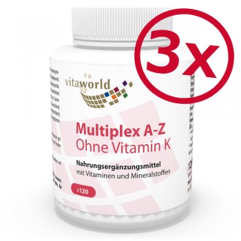 Pack di 3 Multivitaminico Multiplo A-Z senza Vitamina K 3 x 120 Capsule Vegetariano/Vegano