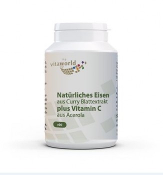 Natürliches Eisen Curryblatt plus Vitamin C + Acerola 90 Kapseln Vegetarisch/Vegan