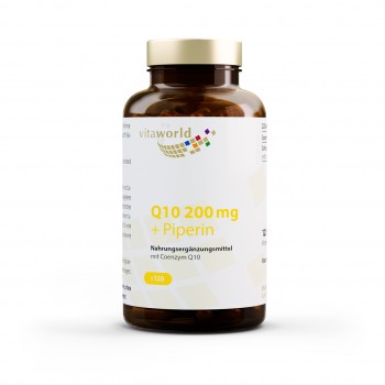 Q10 200 mg + Piperin 100 % Natürliches Q10-Hochdosiert 120 Kapseln Vegan/Vegetarsich