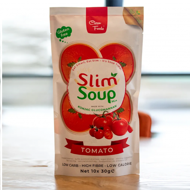 CleanFoods SlimSoup Tomatensuppe 10x 30g l Konjac Glucomannan l nur 23 Kalorien je 100 g l Suppe Tomaten l Vegan