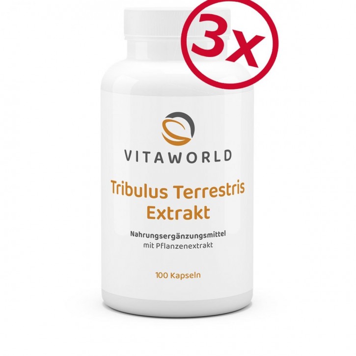 3er Pack Tribulus Terrestris Extrakt 500 mg 3 x 100 Kapseln Vegan/Vegetarisch
