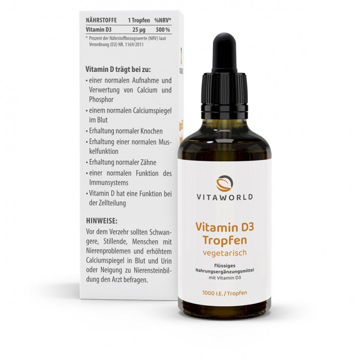 La Vitamine D3 Chute de 1000 UI. 50 ml Végétarien