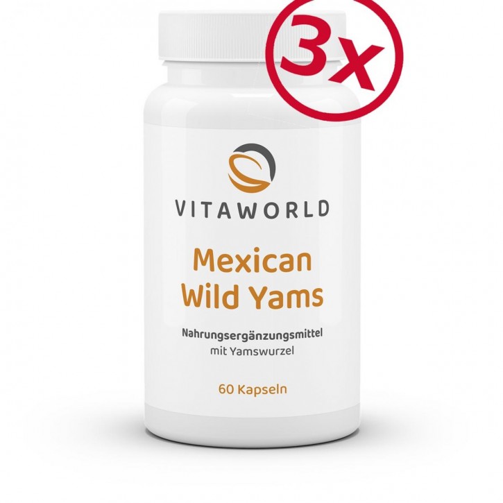 3er Pack Mexican Wild Yams 500 mg mit Yamswurzel 3 x 60 Kapseln Vegan/Vegetarisch