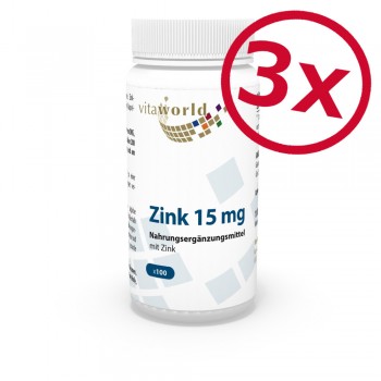 Pack de 3 15 mg de Zinc Gluconato 3 x 100 Cápsulas Vegano/Vegetariano
