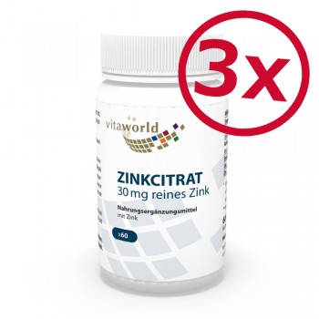 Pack de 3 Citrate de Zinc 30 mg 3 x 60 Capsules Vegan/Végétarien