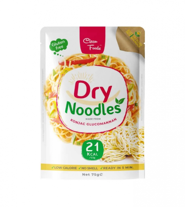 CleanFoods Raw Dry Noodles 75g Packung l Konjac Glucomannan l vegan glutenfrei fettfrei zuckerfrei l nur 21 Kalorien je 25g