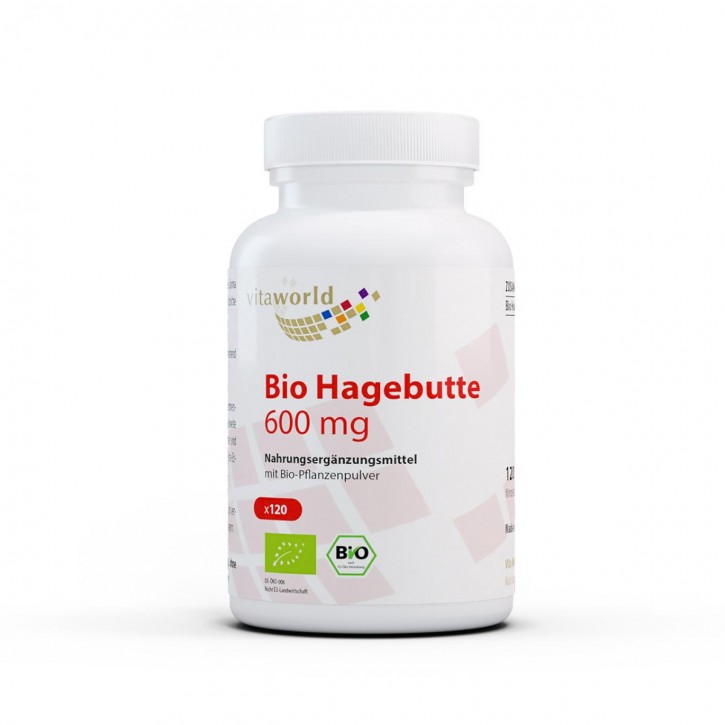 Hagebutte 600 mg Bio 120 Kapseln Vegan 100% Rein - Mit Analysenzertifikat
