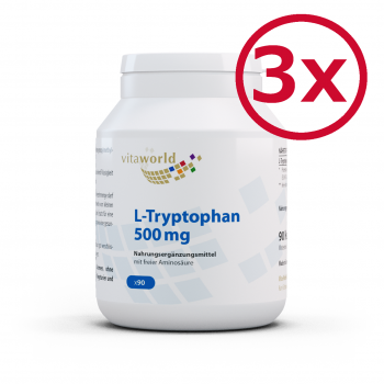 Pack de 3 L-Tryptophane 500 mg 3 x 90 Capsules Végétalien/Végétarien