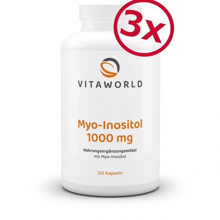 Pack de 3 Myo-Inositol 1000 mg 3 x 120 Capsules Hautement Dosé Végétarien/Végétalien