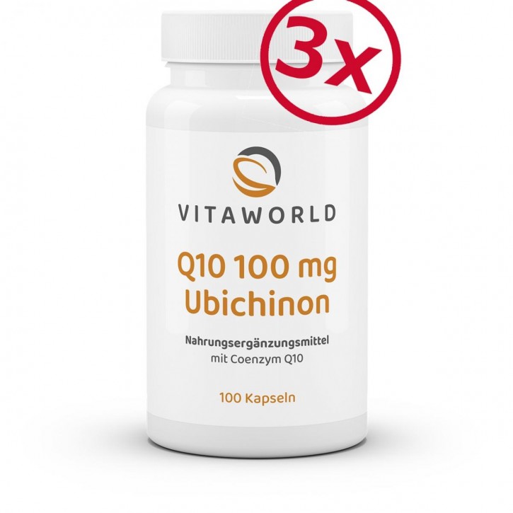 Pack de 3 Coenzima Q10 100 mg Ubiquinona 3 x 100 Cápsulas Vegano/Vegetariano